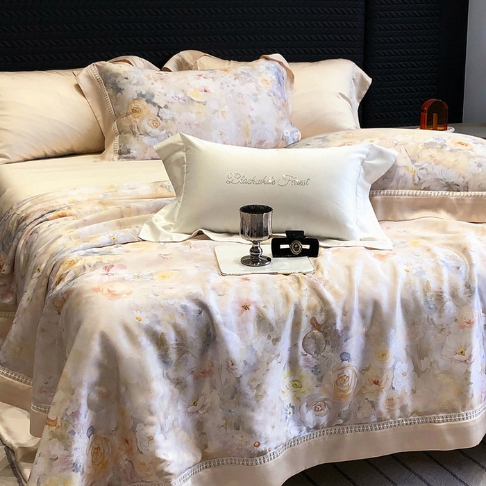 91家纺网 家纺一手货源 找家纺 黑白森林 2026新款天丝印花夏被四件套系列 如愿