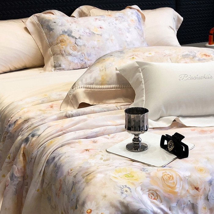 91家纺网 家纺一手货源 找家纺 黑白森林 2026新款天丝印花夏被四件套系列 如愿