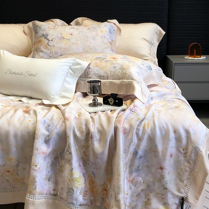 91家纺网 家纺一手货源 找家纺 黑白森林 2026新款天丝印花夏被四件套系列 如愿