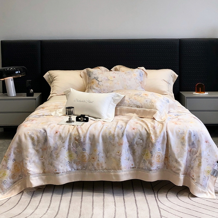 91家纺网 家纺一手货源 找家纺 黑白森林 2026新款天丝印花夏被四件套系列 如愿