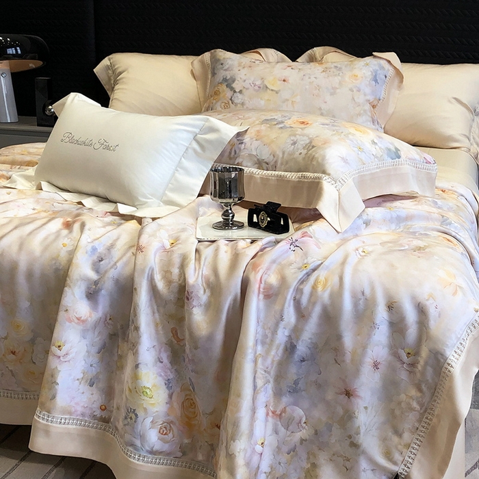 91家纺网 家纺一手货源 找家纺 黑白森林 2026新款天丝印花夏被四件套系列 如愿