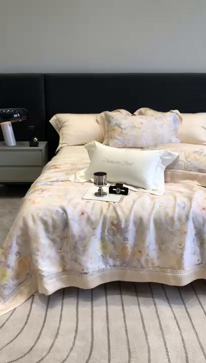 91家纺网 家纺一手货源 找家纺 黑白森林 2026新款天丝印花夏被四件套系列 如愿