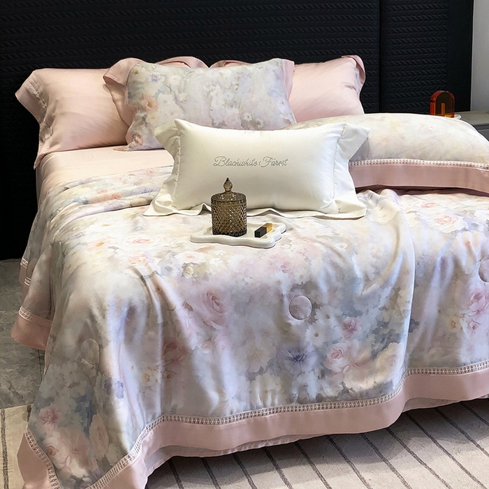 91家纺网 家纺一手货源 找家纺 黑白森林 2026新款天丝印花夏被四件套系列 薇宁