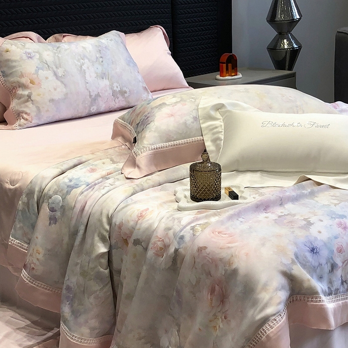 91家纺网 家纺一手货源 找家纺 黑白森林 2026新款天丝印花夏被四件套系列 薇宁