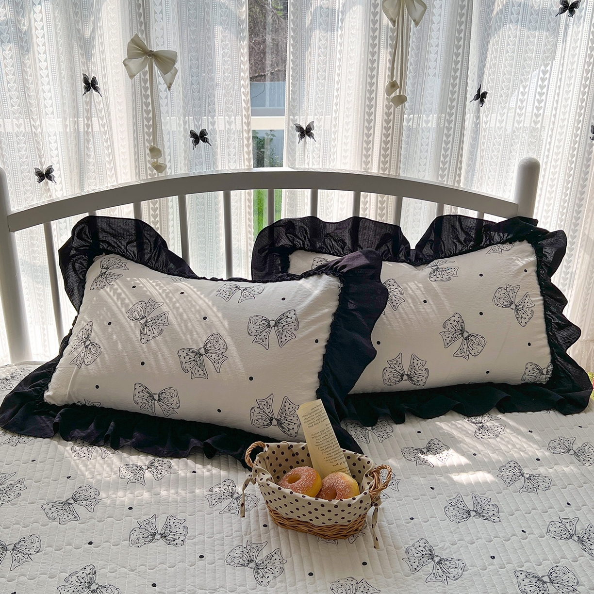 91家纺网 家纺一手货源 找家纺 金梦拉家纺 2026新款皱皱纱泡泡纱法式赫本系列床盖大花边四件套夏被四件套 少女心事