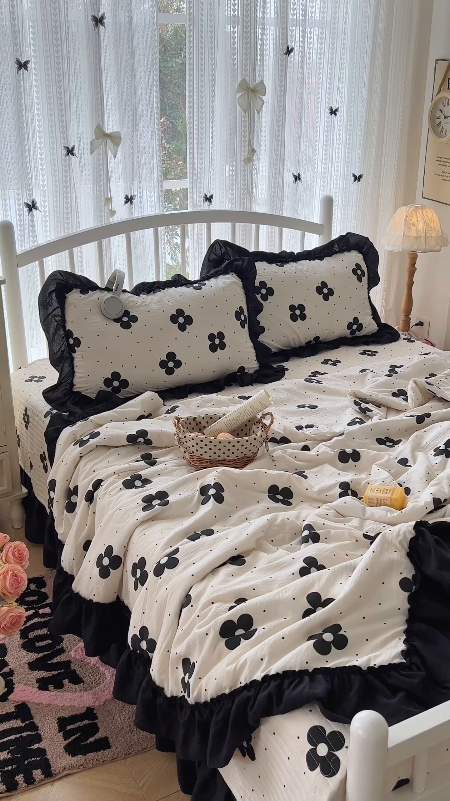 91家纺网 家纺一手货源 找家纺 金梦拉家纺 2026新款皱皱纱泡泡纱法式赫本系列床盖大花边四件套夏被四件套 四叶草