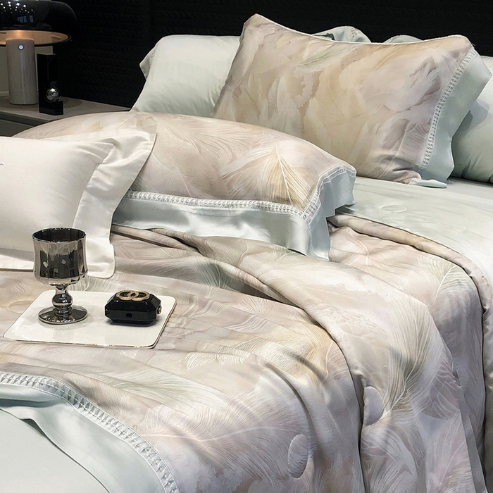 91家纺网 家纺一手货源 找家纺 黑白森林 2026新款天丝印花夏被四件套系列 丝蕴-兰