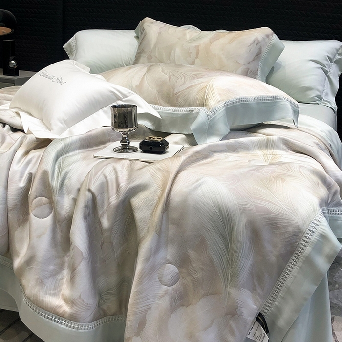 91家纺网 家纺一手货源 找家纺 黑白森林 2026新款天丝印花夏被四件套系列 丝蕴-兰