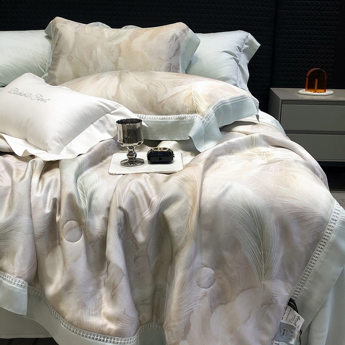 91家纺网 家纺一手货源 找家纺 黑白森林 2026新款天丝印花夏被四件套系列 丝蕴-兰