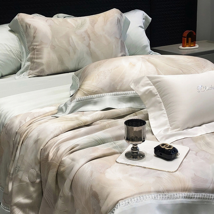 91家纺网 家纺一手货源 找家纺 黑白森林 2026新款天丝印花夏被四件套系列 丝蕴-兰