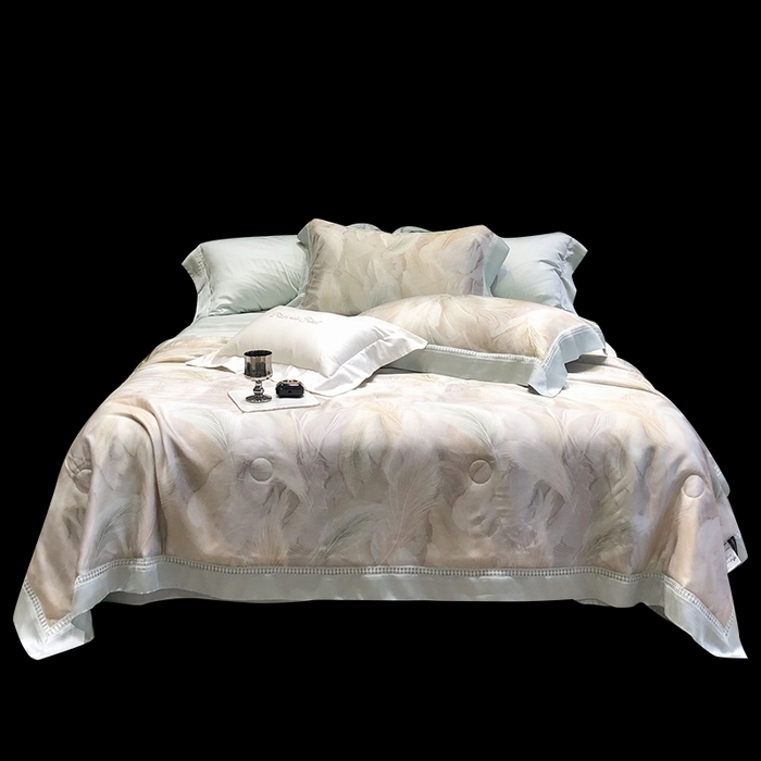 91家纺网 家纺一手货源 找家纺 黑白森林 2026新款天丝印花夏被四件套系列 丝蕴-兰