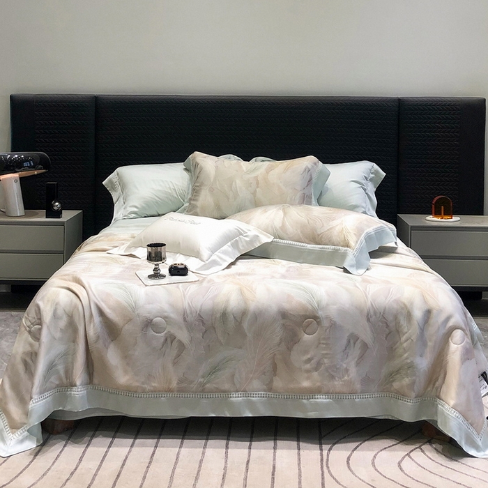 91家纺网 家纺一手货源 找家纺 黑白森林 2026新款天丝印花夏被四件套系列 丝蕴-兰