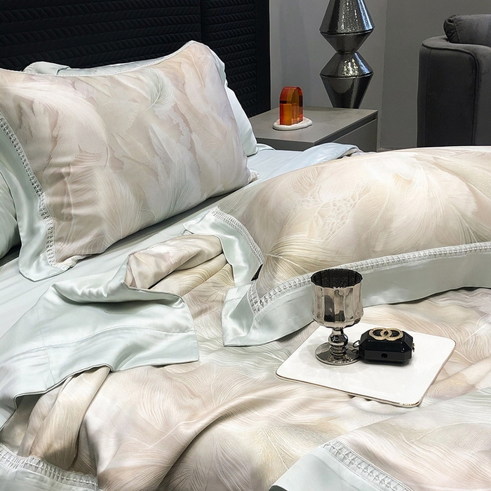 91家纺网 家纺一手货源 找家纺 黑白森林 2026新款天丝印花夏被四件套系列 丝蕴-兰