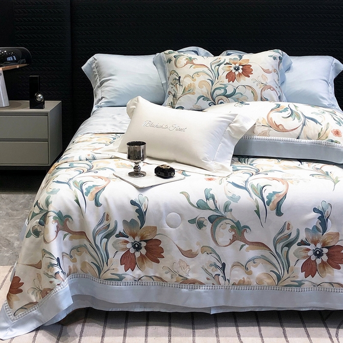 黑白森林 2026新款天丝印花夏被四件套系列 薇尔-蓝