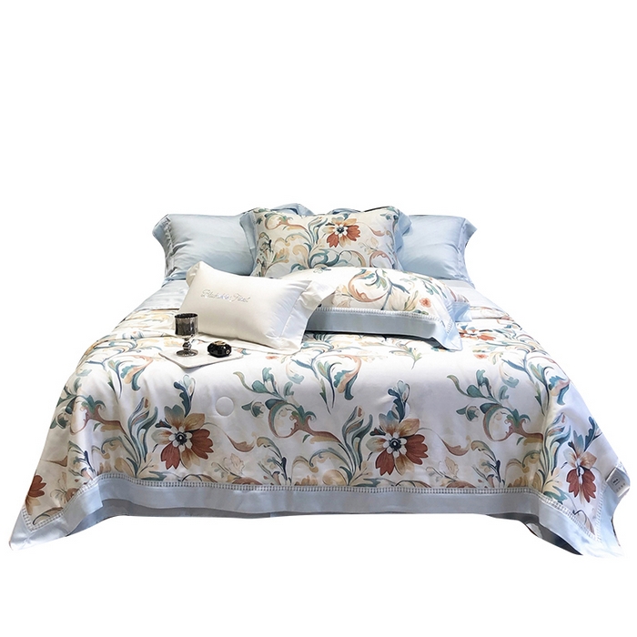 91家纺网 家纺一手货源 找家纺 黑白森林 2026新款天丝印花夏被四件套系列 薇尔-蓝