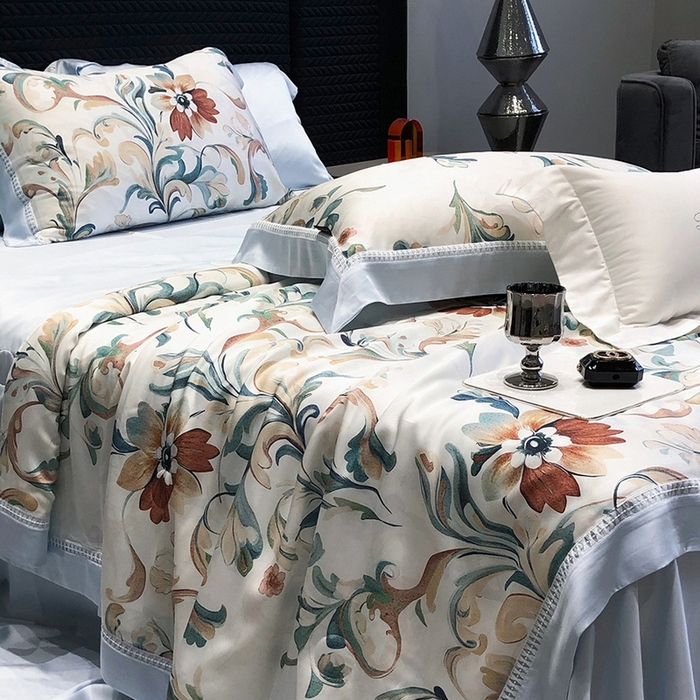 91家纺网 家纺一手货源 找家纺 黑白森林 2026新款天丝印花夏被四件套系列 薇尔-蓝