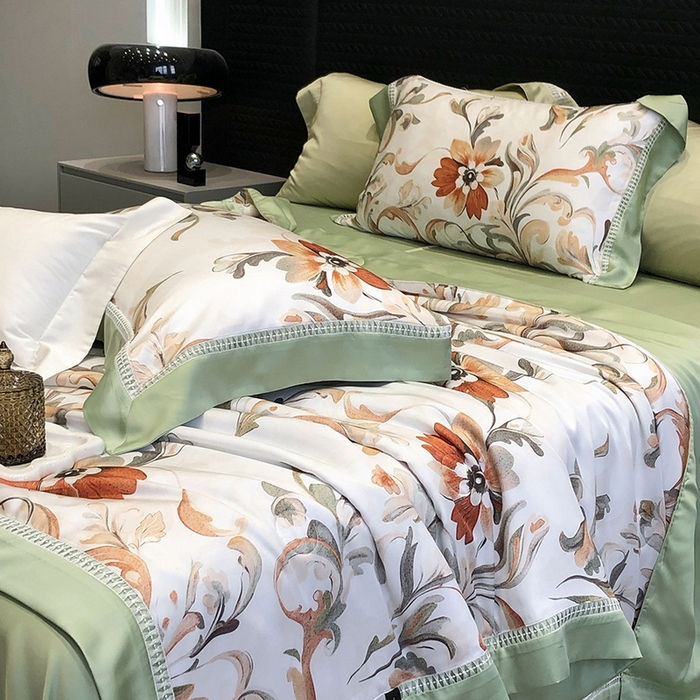 91家纺网 家纺一手货源 找家纺 黑白森林 2026新款天丝印花夏被四件套系列 薇尔-绿