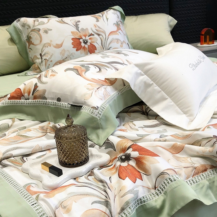 91家纺网 家纺一手货源 找家纺 黑白森林 2026新款天丝印花夏被四件套系列 薇尔-绿