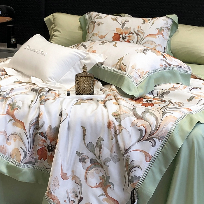 91家纺网 家纺一手货源 找家纺 黑白森林 2026新款天丝印花夏被四件套系列 薇尔-绿