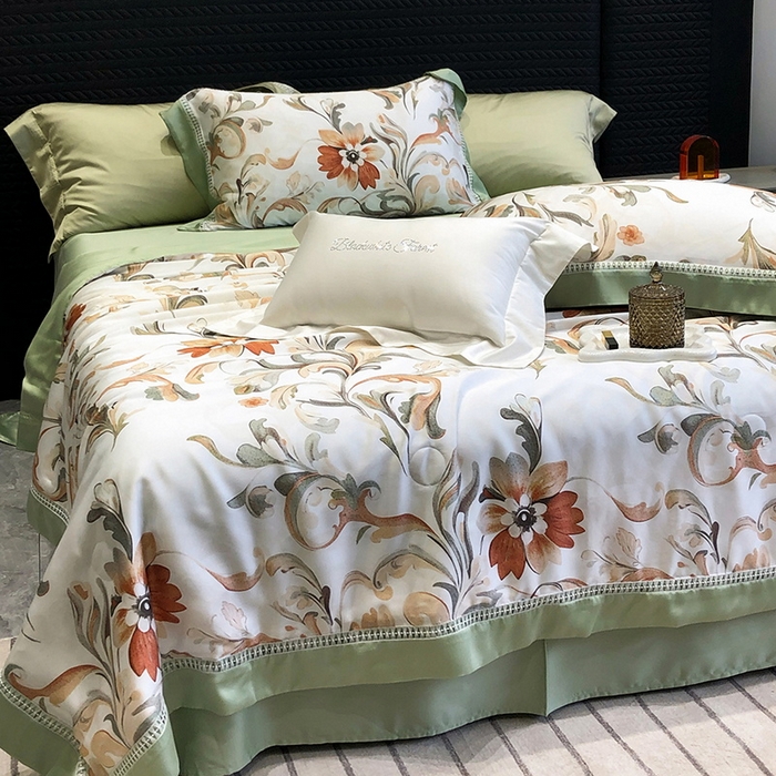 91家纺网 家纺一手货源 找家纺 黑白森林 2026新款天丝印花夏被四件套系列 薇尔-绿