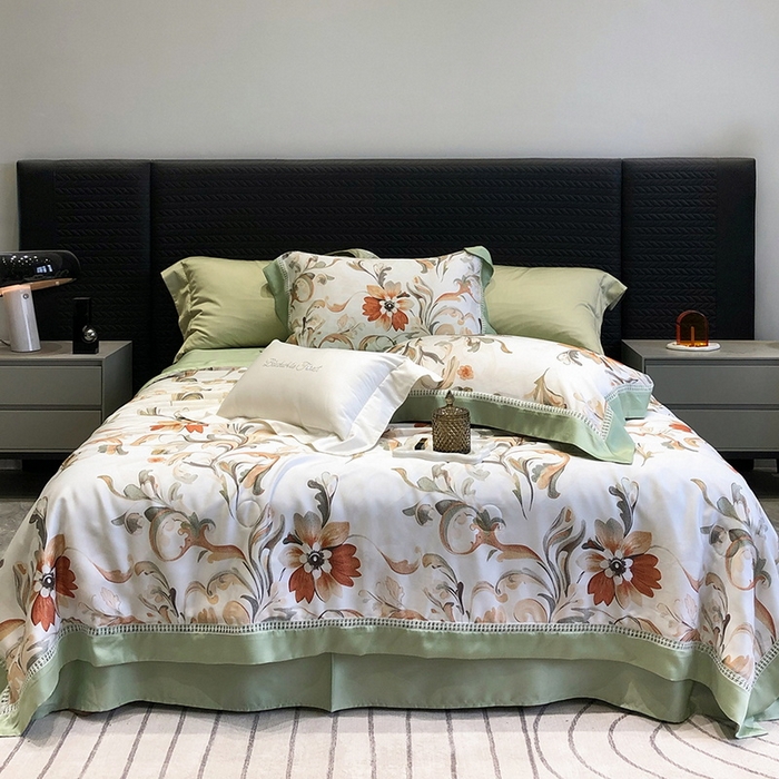 91家纺网 家纺一手货源 找家纺 黑白森林 2026新款天丝印花夏被四件套系列 薇尔-绿