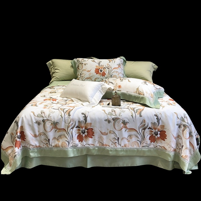 91家纺网 家纺一手货源 找家纺 黑白森林 2026新款天丝印花夏被四件套系列 薇尔-绿