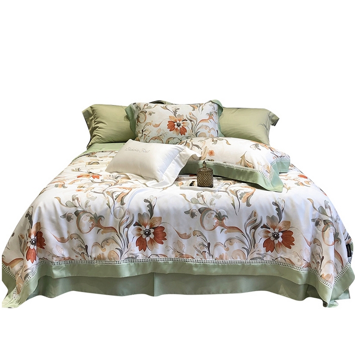 91家纺网 家纺一手货源 找家纺 黑白森林 2026新款天丝印花夏被四件套系列 薇尔-绿