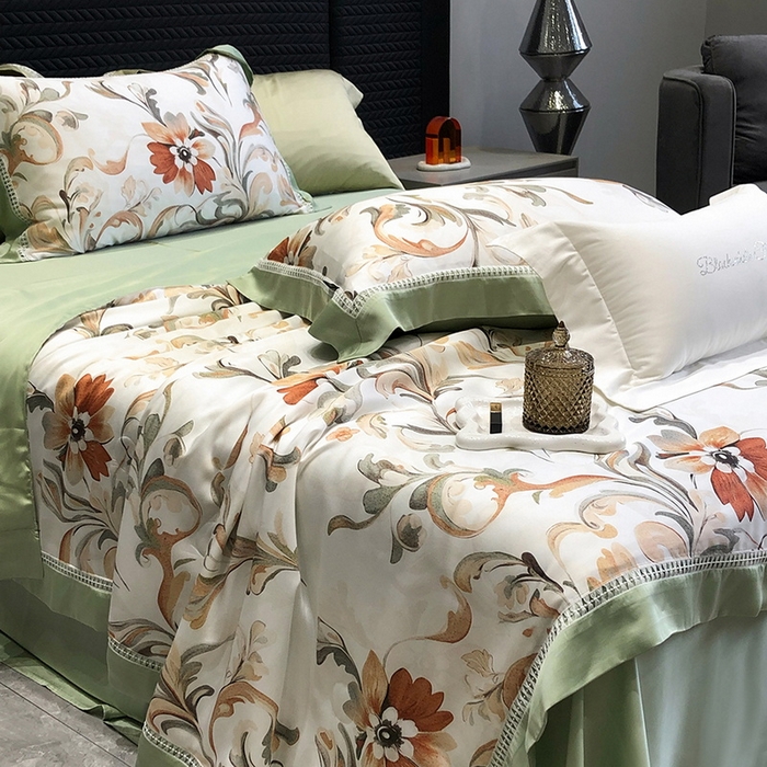 91家纺网 家纺一手货源 找家纺 黑白森林 2026新款天丝印花夏被四件套系列 薇尔-绿