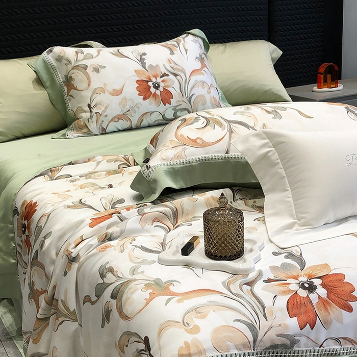 91家纺网 家纺一手货源 找家纺 黑白森林 2026新款天丝印花夏被四件套系列 薇尔-绿