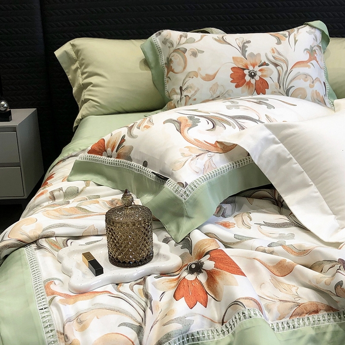 91家纺网 家纺一手货源 找家纺 黑白森林 2026新款天丝印花夏被四件套系列 薇尔-绿