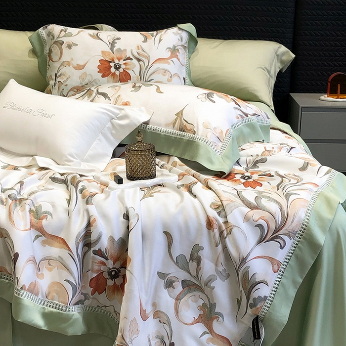 91家纺网 家纺一手货源 找家纺 黑白森林 2026新款天丝印花夏被四件套系列 薇尔-绿