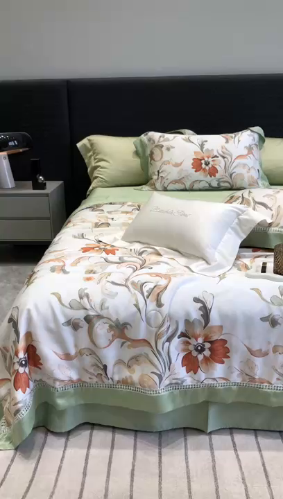 91家纺网 家纺一手货源 找家纺 黑白森林 2026新款天丝印花夏被四件套系列 薇尔-绿