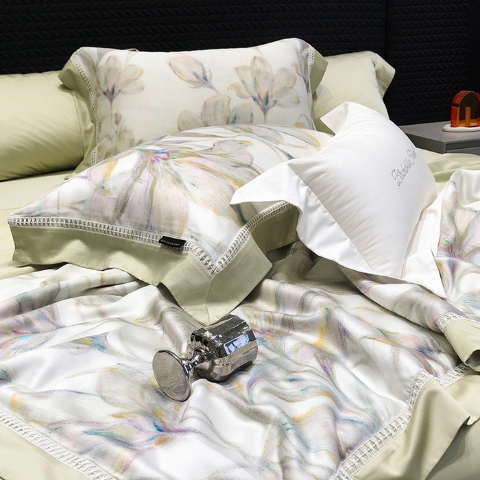 91家纺网 家纺一手货源 找家纺 黑白森林 2026新款天丝印花夏被四件套系列 未央-绿