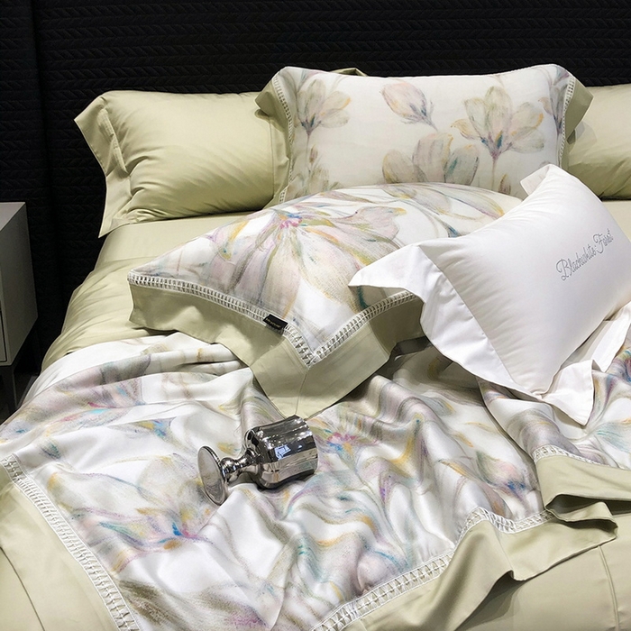 91家纺网 家纺一手货源 找家纺 黑白森林 2026新款天丝印花夏被四件套系列 未央-绿