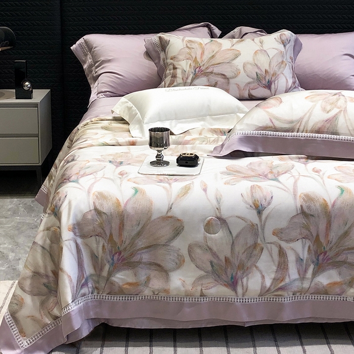 黑白森林 2026新款天丝印花夏被四件套系列 未央-紫
