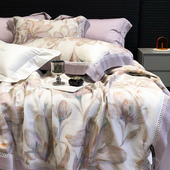 91家纺网 家纺一手货源 找家纺 黑白森林 2026新款天丝印花夏被四件套系列 未央-紫