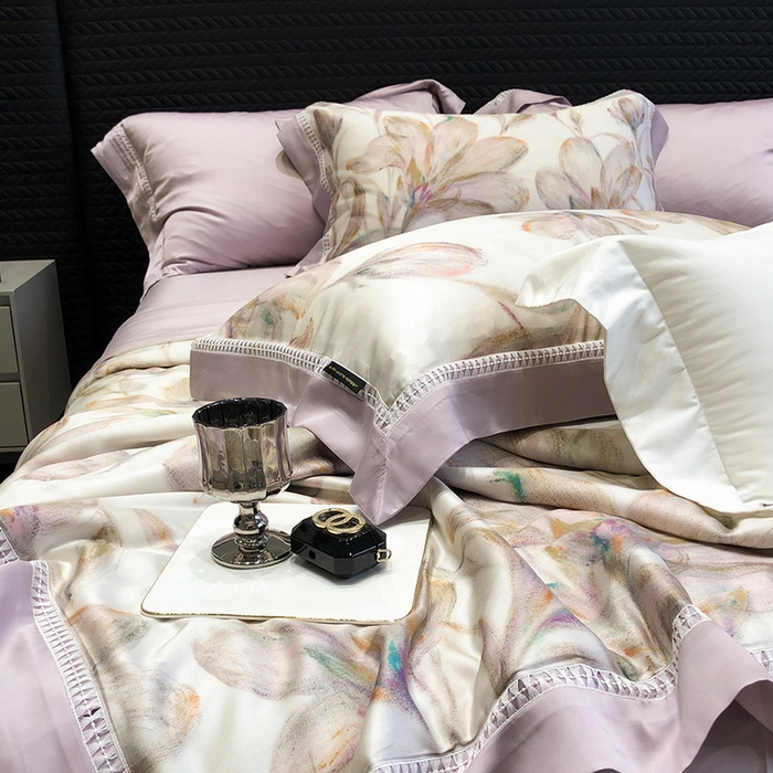 91家纺网 家纺一手货源 找家纺 黑白森林 2026新款天丝印花夏被四件套系列 未央-紫