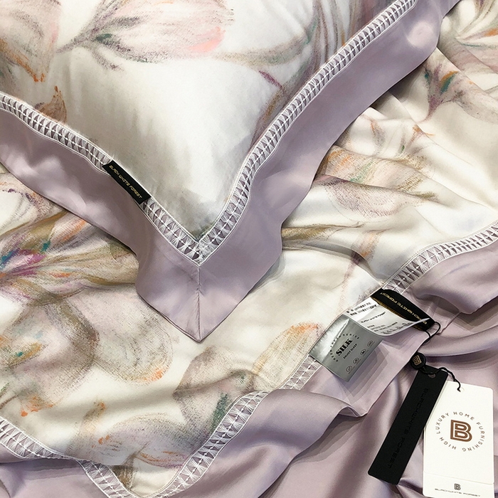 91家纺网 家纺一手货源 找家纺 黑白森林 2026新款天丝印花夏被四件套系列 未央-紫