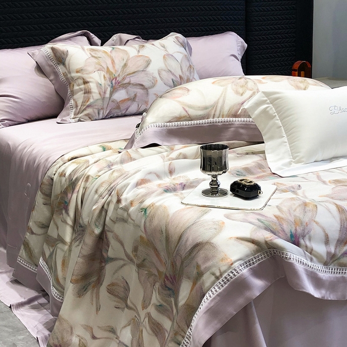 91家纺网 家纺一手货源 找家纺 黑白森林 2026新款天丝印花夏被四件套系列 未央-紫