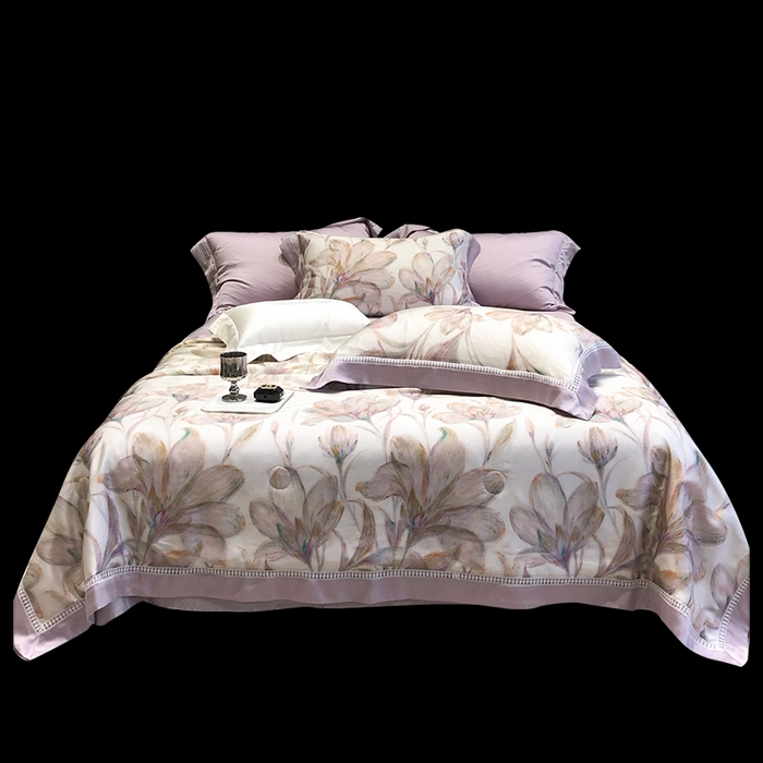 91家纺网 家纺一手货源 找家纺 黑白森林 2026新款天丝印花夏被四件套系列 未央-紫