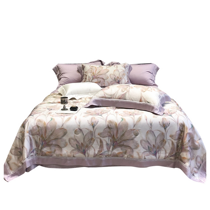 91家纺网 家纺一手货源 找家纺 黑白森林 2026新款天丝印花夏被四件套系列 未央-紫