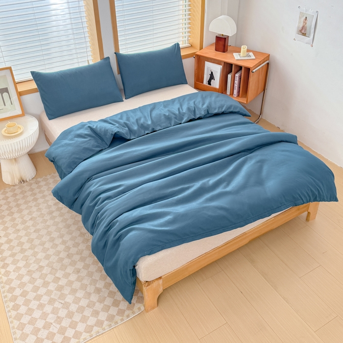 91家纺网 家纺一手货源 找家纺 （总）莎臣豹 2026新款水洗棉磨毛原棉纯色印花简约风四件套风格二