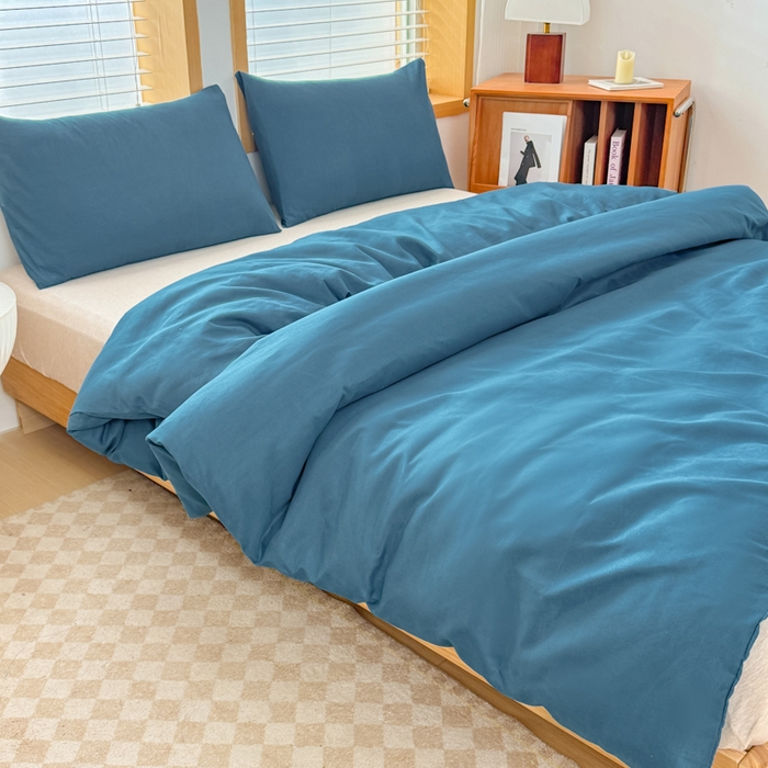 91家纺网 家纺一手货源 找家纺 （总）莎臣豹 2026新款水洗棉磨毛原棉纯色印花简约风四件套风格二