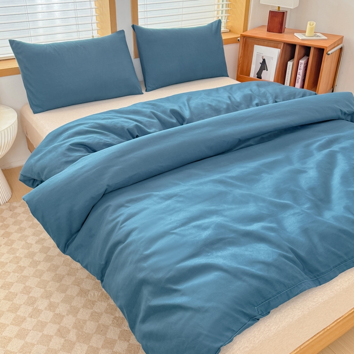 91家纺网 家纺一手货源 找家纺 （总）莎臣豹 2026新款水洗棉磨毛原棉纯色印花简约风四件套风格二