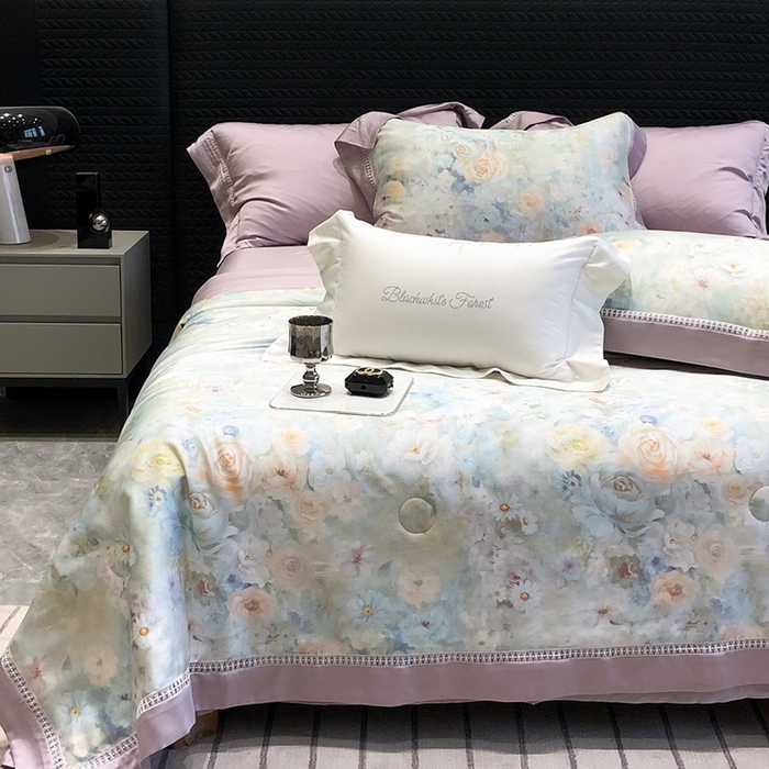 91家纺网 家纺一手货源 找家纺 （总）黑白森林 2026新款天丝印花夏被四件套系列