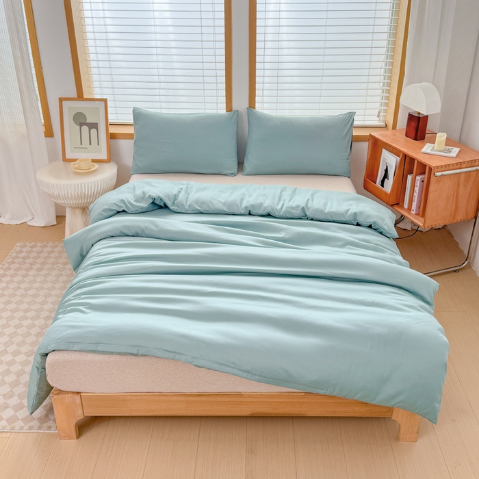 91家纺网 家纺一手货源 找家纺 （总）莎臣豹 2026新款水洗棉磨毛原棉纯色印花简约风四件套风格二