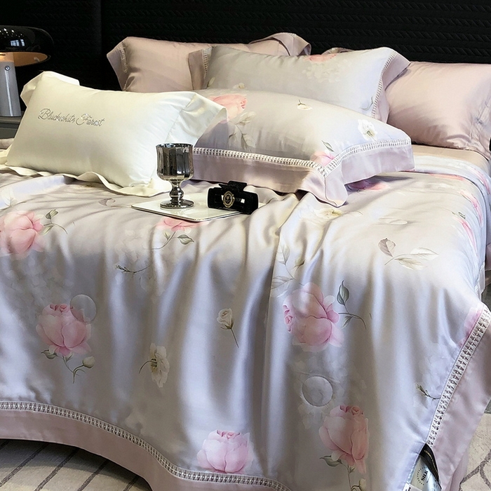 91家纺网 家纺一手货源 找家纺 黑白森林 2026新款天丝印花夏被四件套系列 邂逅-灰