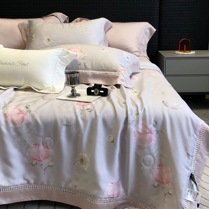 91家纺网 家纺一手货源 找家纺 黑白森林 2026新款天丝印花夏被四件套系列 邂逅-灰