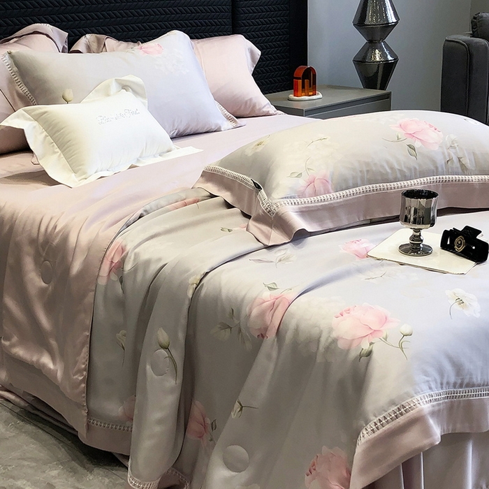 91家纺网 家纺一手货源 找家纺 黑白森林 2026新款天丝印花夏被四件套系列 邂逅-灰