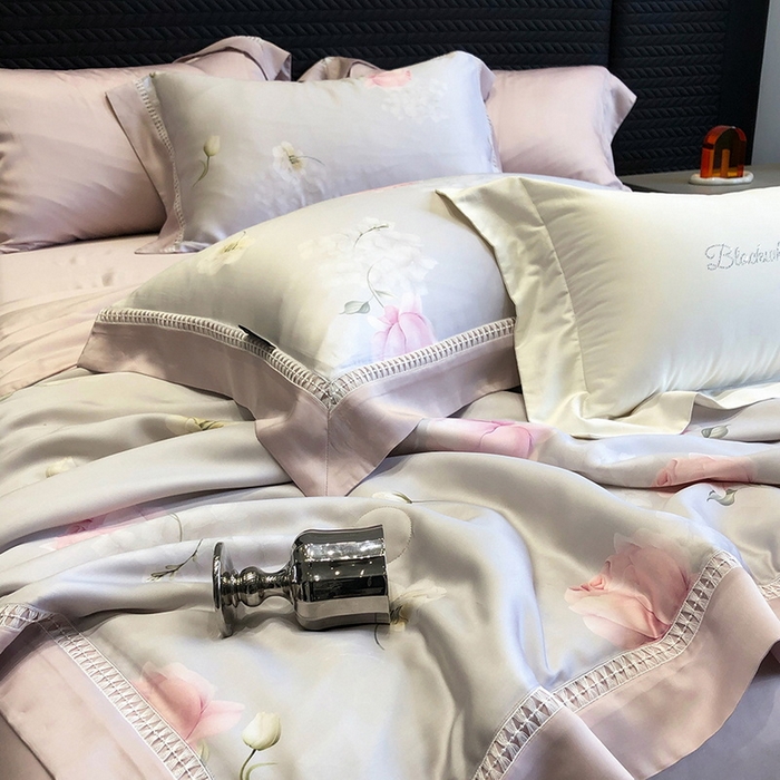 91家纺网 家纺一手货源 找家纺 黑白森林 2026新款天丝印花夏被四件套系列 邂逅-灰